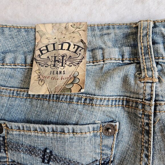 Hint Jeans Women Sz 1 Blue Boot Cut Bleach Splatter Look Y2K Festival Hippie New - Picture 8 of 16